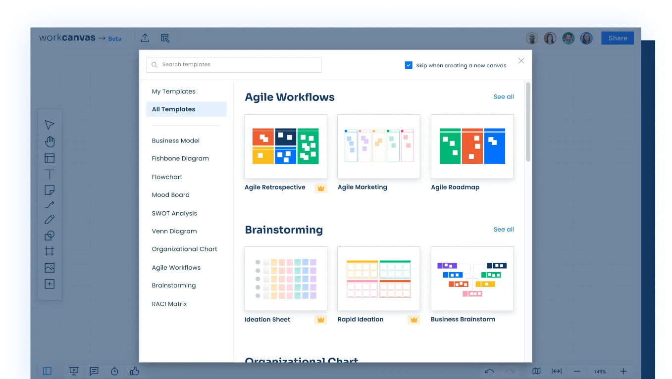 Workcanvas skabeloner